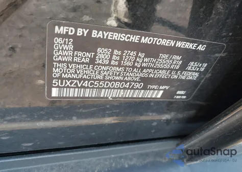 2013 BMW X5 from USA, damaged, VIN 5UXZV4C55D0B04790
